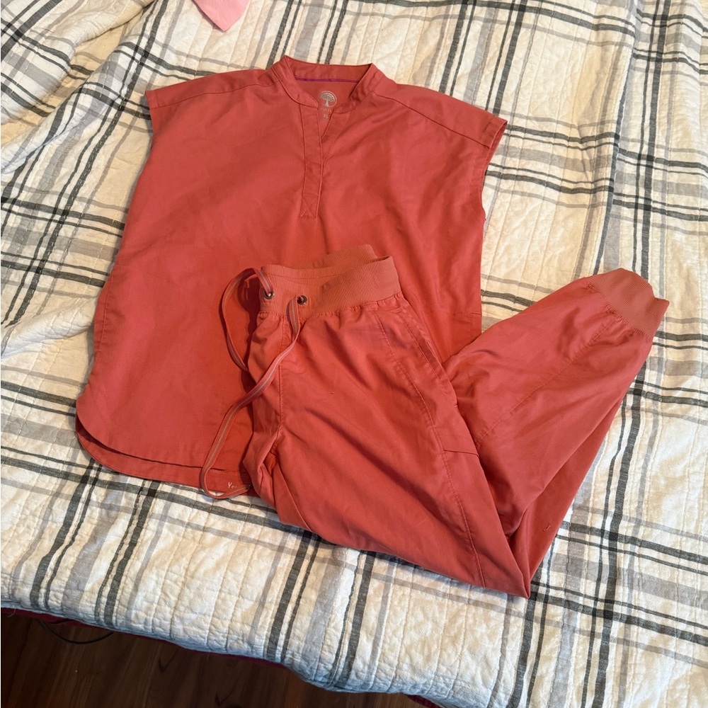 Healing Hands Coral Top and Scrubs Set